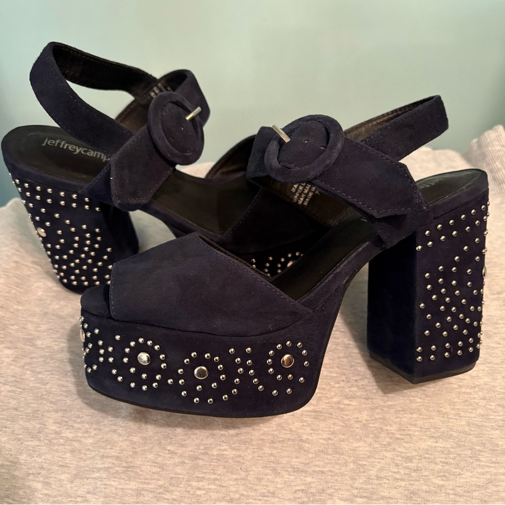 Jeffrey Campbell Navy Platform Sandals with Studs